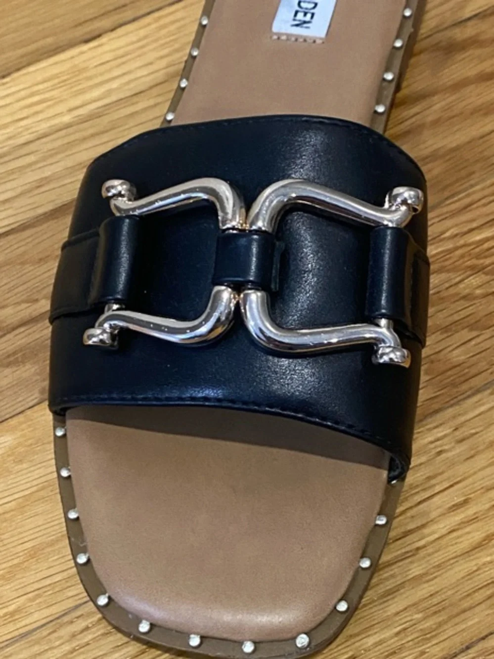 Steve Madden Black Slide Sandals with Silver Accent